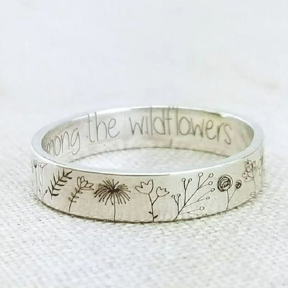 925 Sterling Silver Wildflowers Dandelion Flower Engraved Ring
